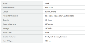 
Technical Details Shark Stratos
